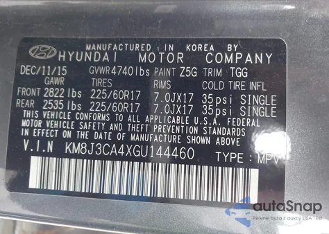 2016 Hyundai Tucson Se z USA, uszkodzony, nr VIN KM8J3CA4XGU144460